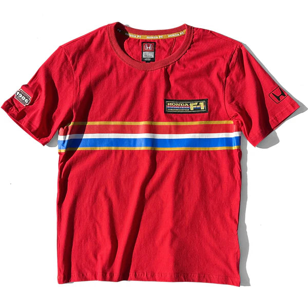 Red t-shirt with Honda F1 logo and stripes on a white background