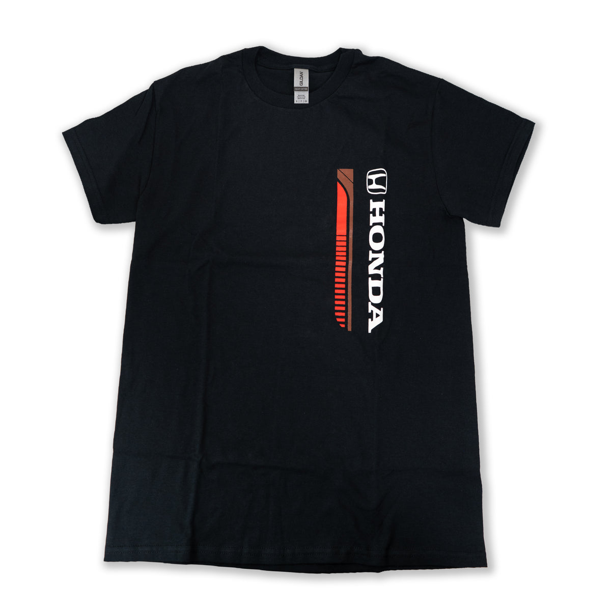 Black t-shirt with Honda logo and design on a white background