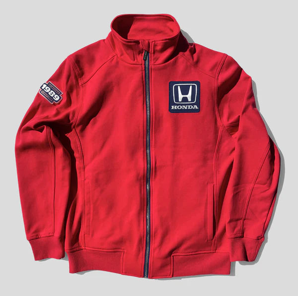 Red jacket with Honda logo on a light gray background