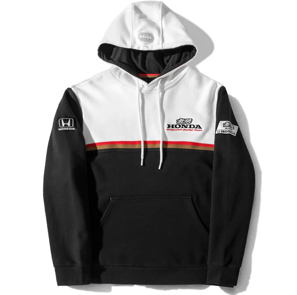 Black and white hoodie with Honda logo on a white background