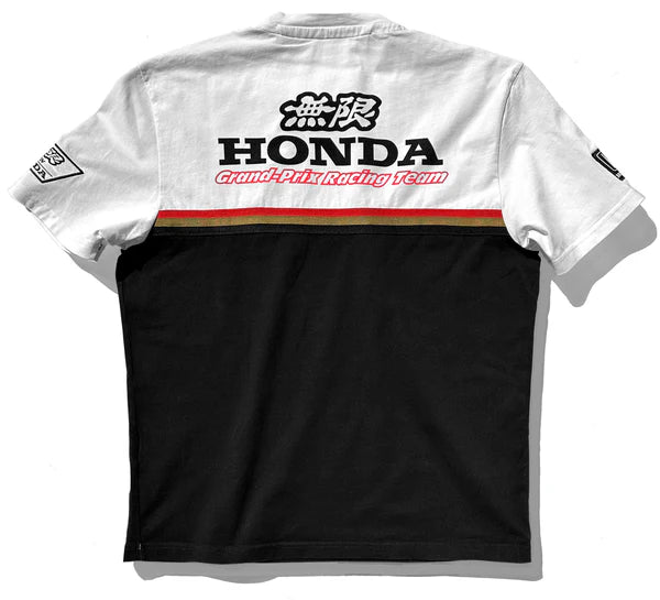 White and black shirt with Honda Grand Prix Racing Team logo on a white background