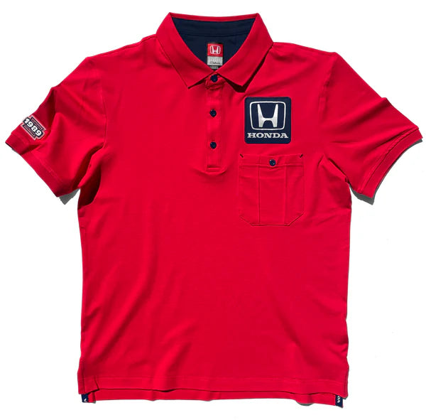 Red polo shirt with Honda logo on a white background