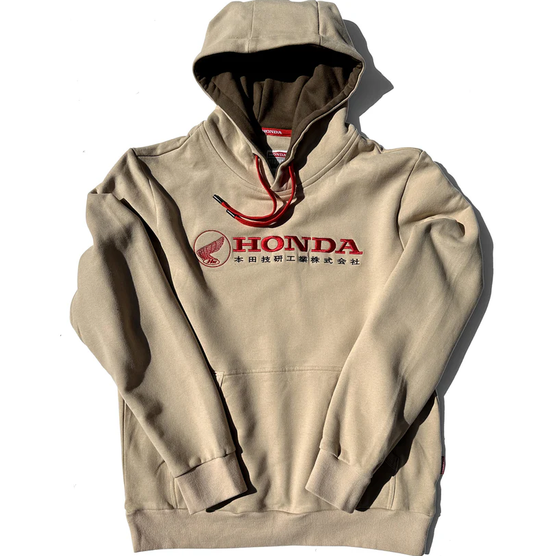 Beige hoodie with Honda logo on a white background