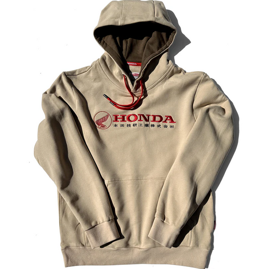 Beige hoodie with Honda logo on a white background