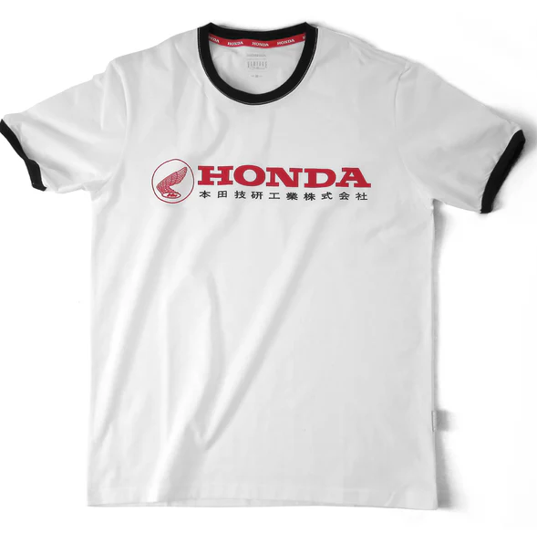White t-shirt with Honda logo on a white background