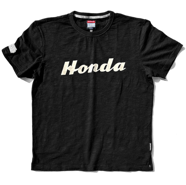 Black t-shirt with 'Honda' logo on a white background