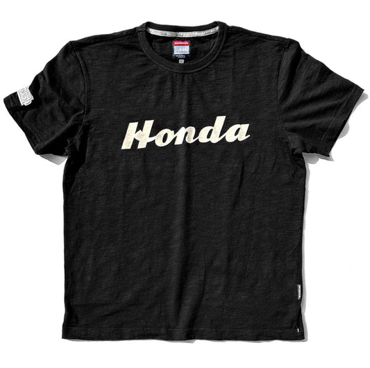Black t-shirt with 'Honda' logo on a white background