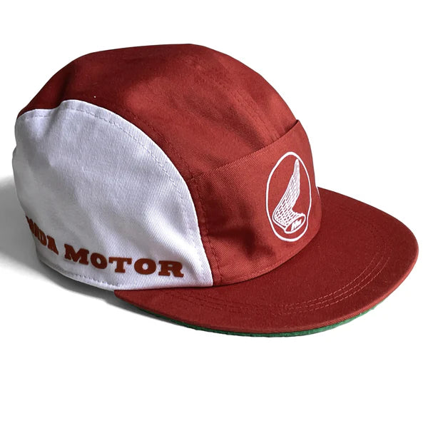 Red and white cap with Honda Motor logo on a white background