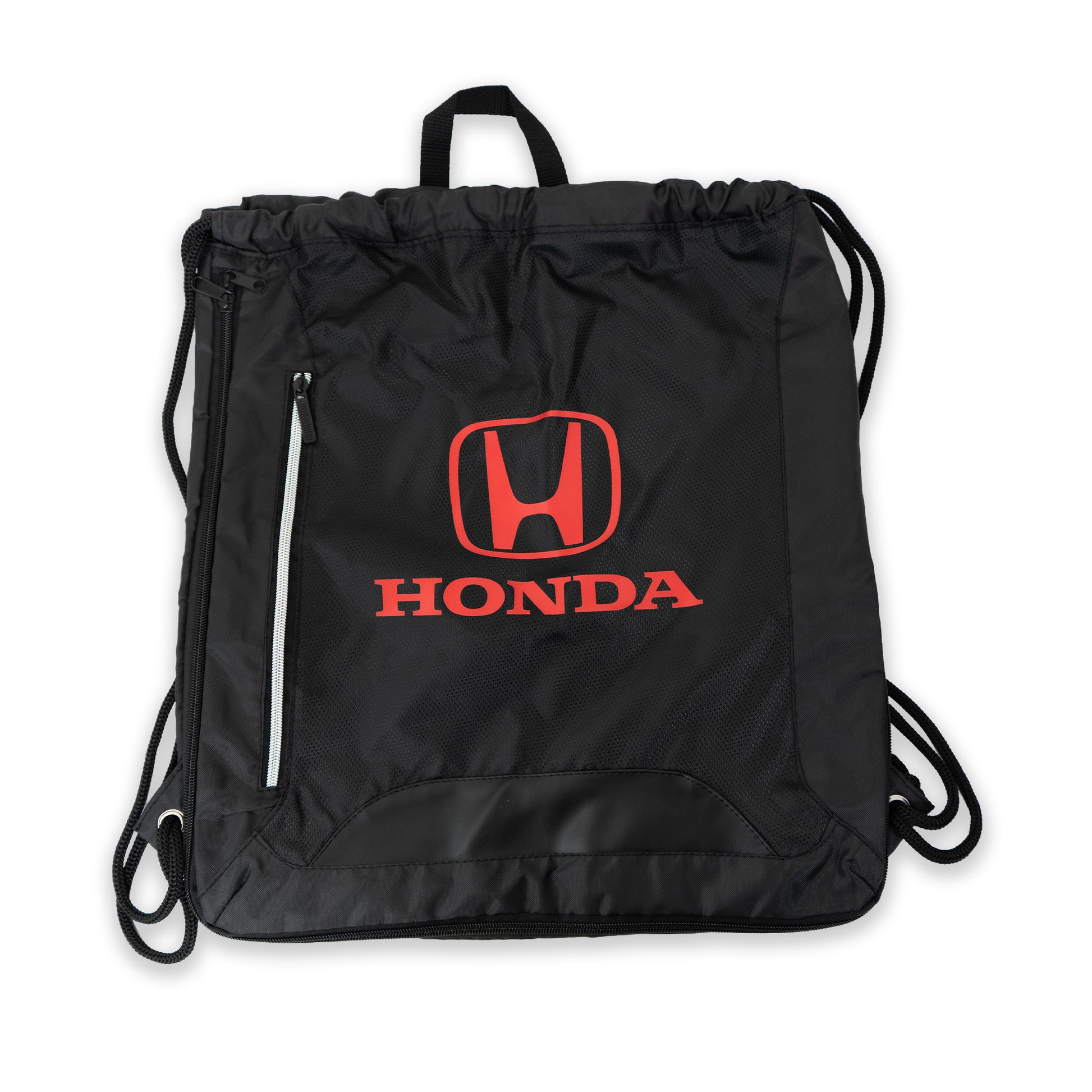 Black drawstring bag with red Honda logo on a white background
