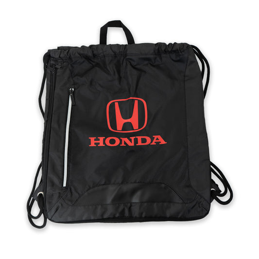 Black drawstring bag with red Honda logo on a white background