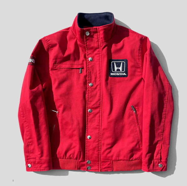 Red jacket with Honda logo on a light gray background