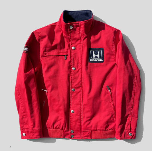 Red jacket with Honda logo on a light gray background