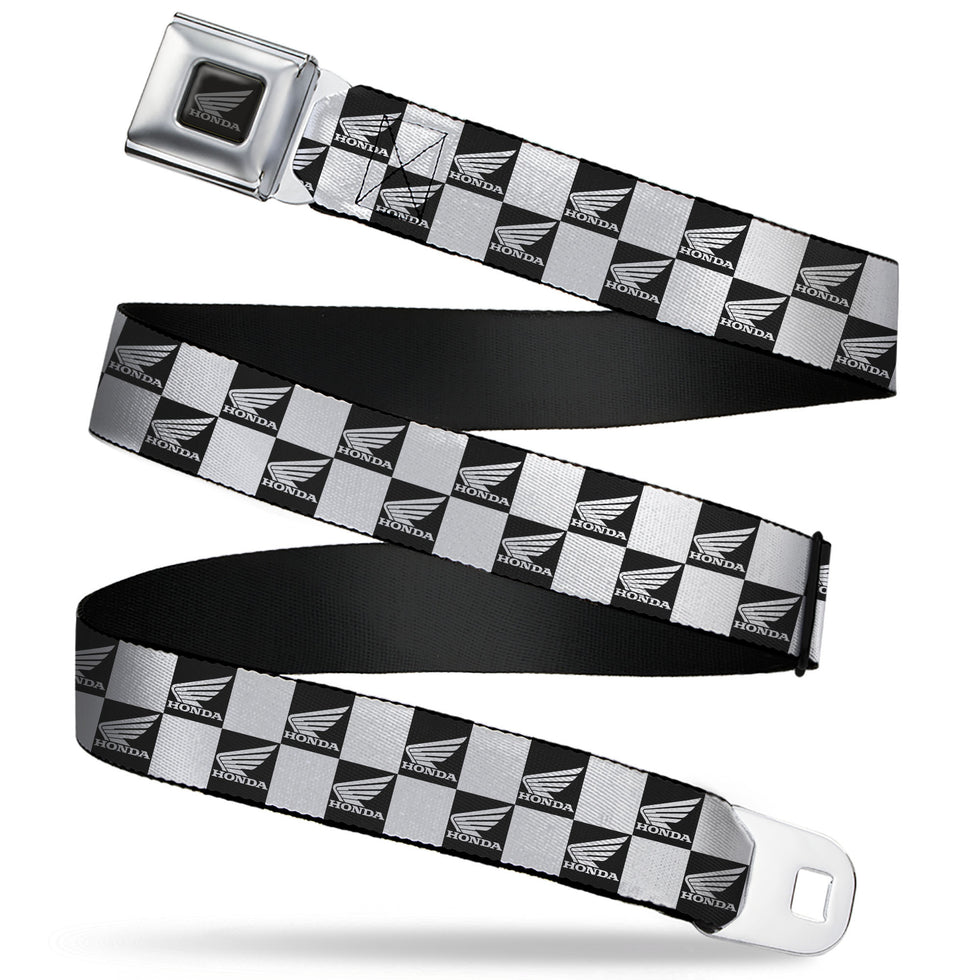 Honda Motorcycle Black/Silver Seatbelt Belt - HONDA Motorcycle Wing Logo Checker Black/White WebbingÂ  - Buckle-Down
