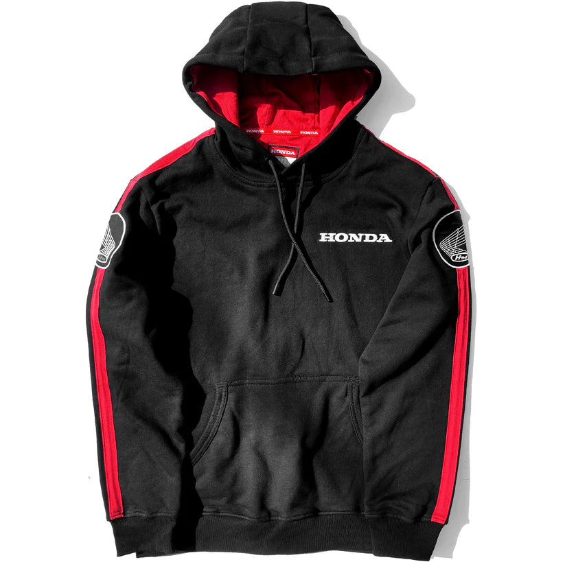 Black hoodie with red accents and Honda logo on a white background