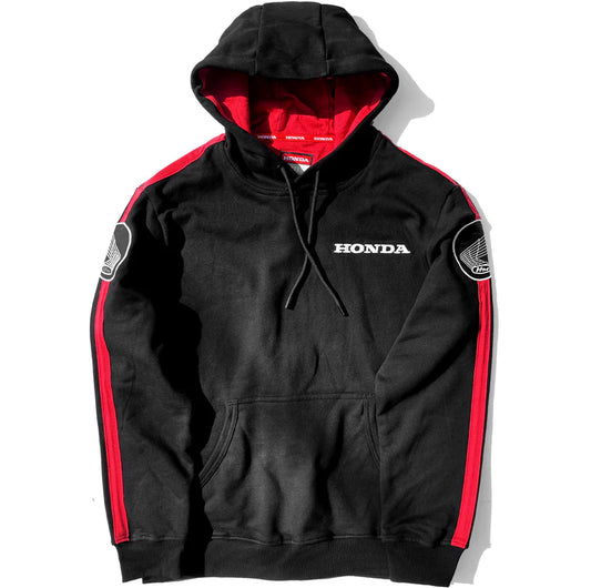 Black hoodie with red accents and Honda logo on a white background