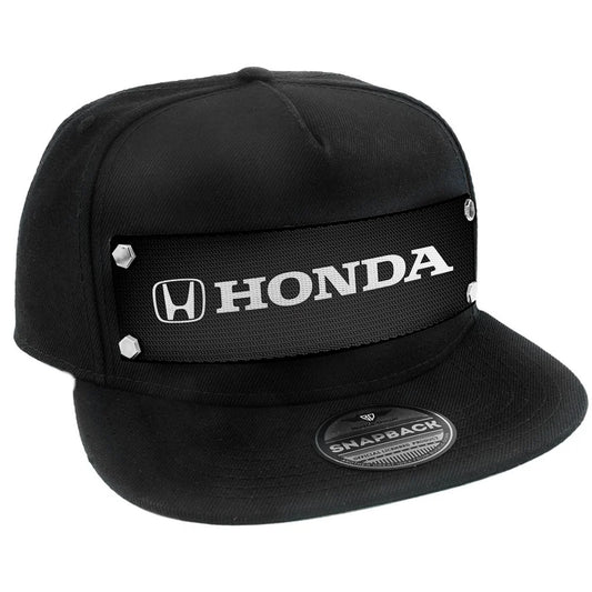 Embellishment Snap Back Hat BLACK - Full Colour Strap - HONDA Logo Weave Black White - Buckle-Down