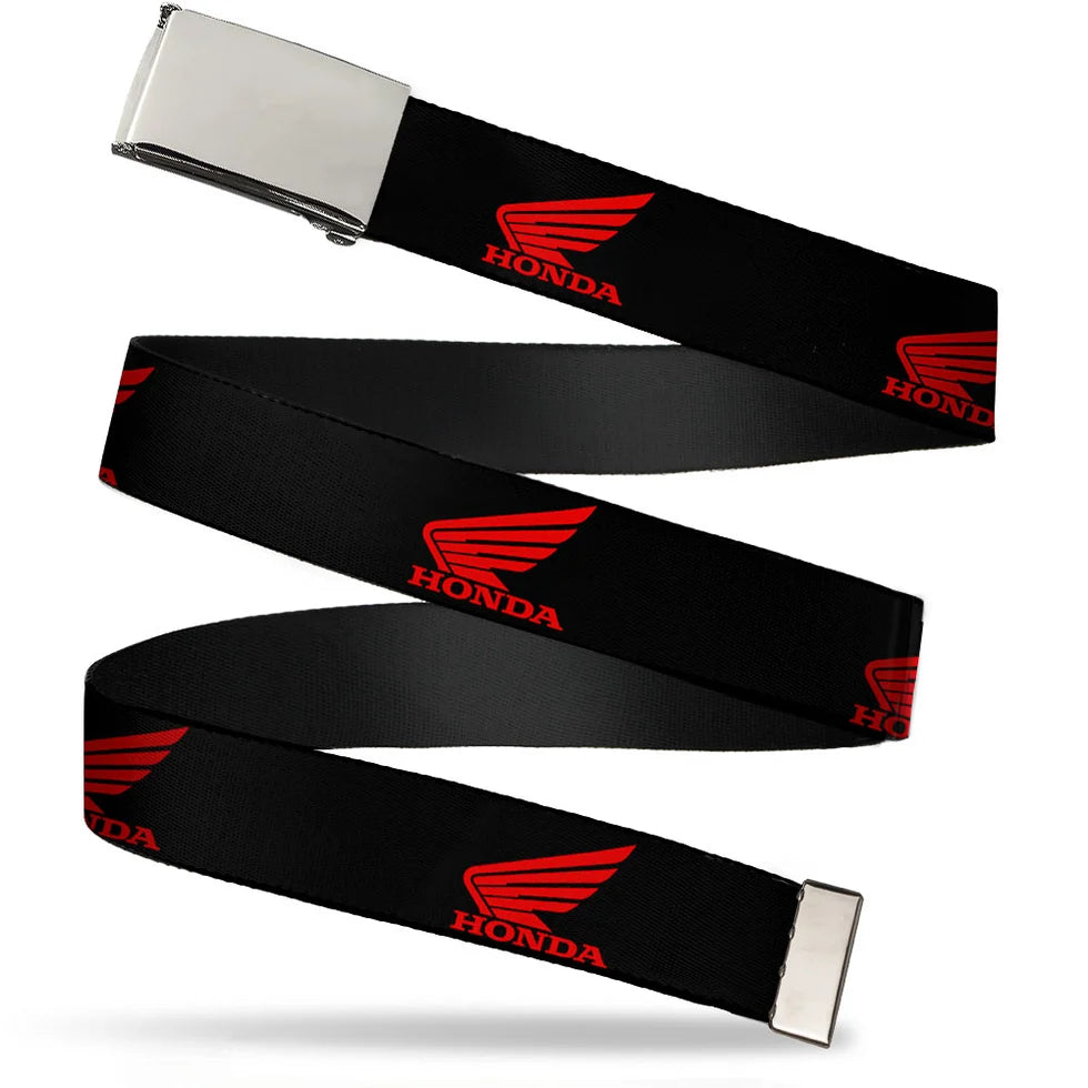 Blank Chrome BO Buckle HONDA Motorcycle Logo Black Red Webbing - Buckle-Down