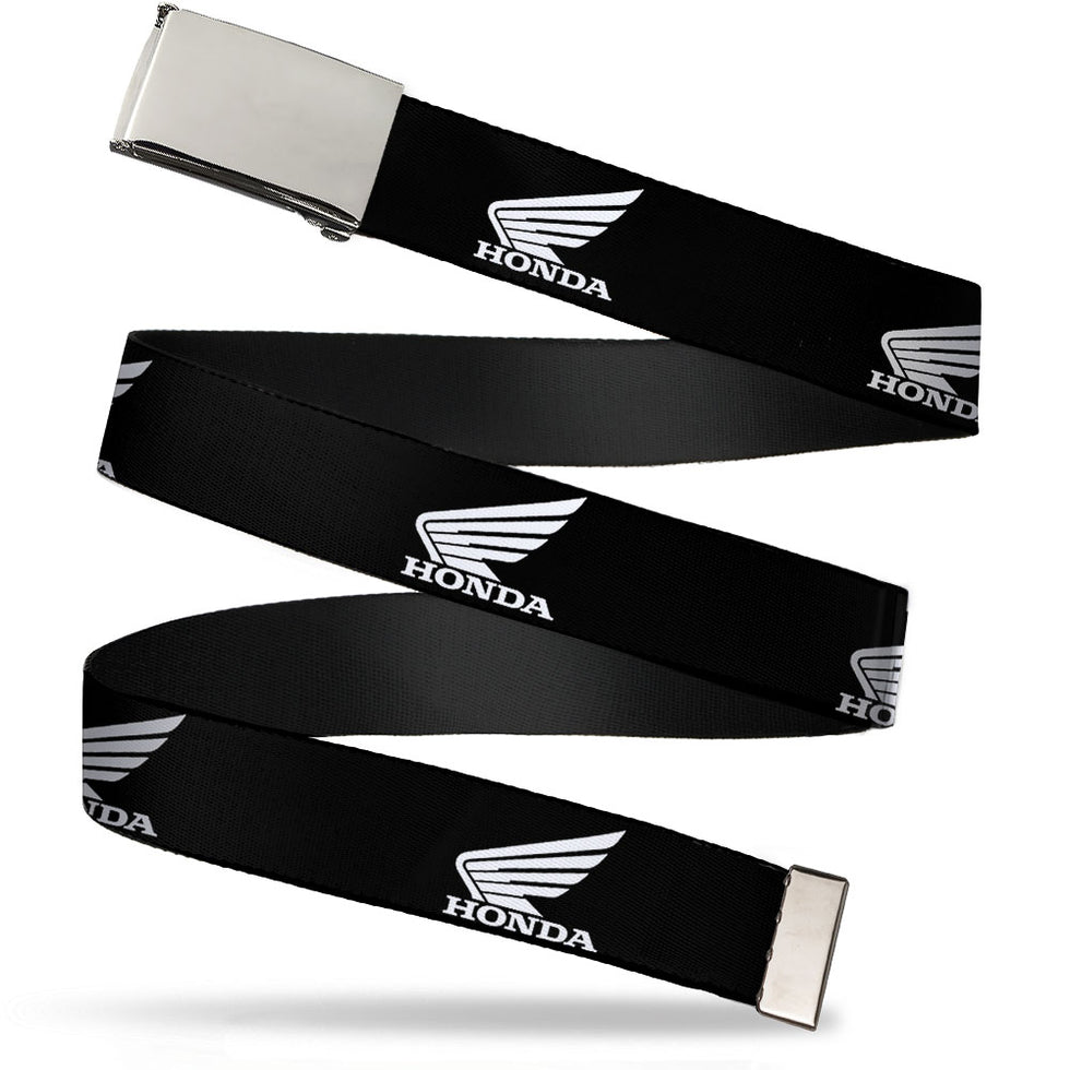 Blank Chrome BO Buckle HONDA Motorcycle Logo Black White Webbing - Buckle-Down